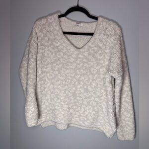 Halston Heritage Cream V-Neck Fleece Pullover